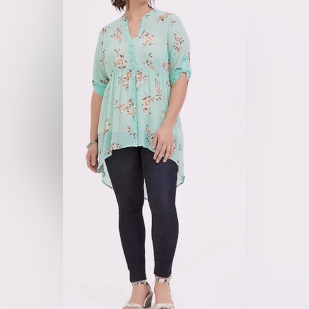 Torrid Floral High Low Sheer Top 2X